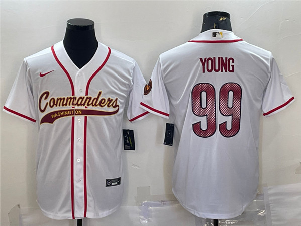 Men's Washington Commanders #99 Chase Young White With Patch Cool Base Stitched Jersey